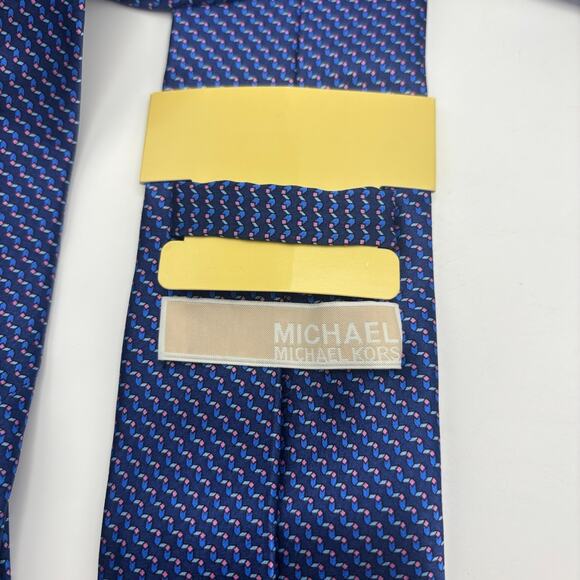 NWT Michael Kors Blue Pattern 100% Silk Tie - Picture 4 of 5